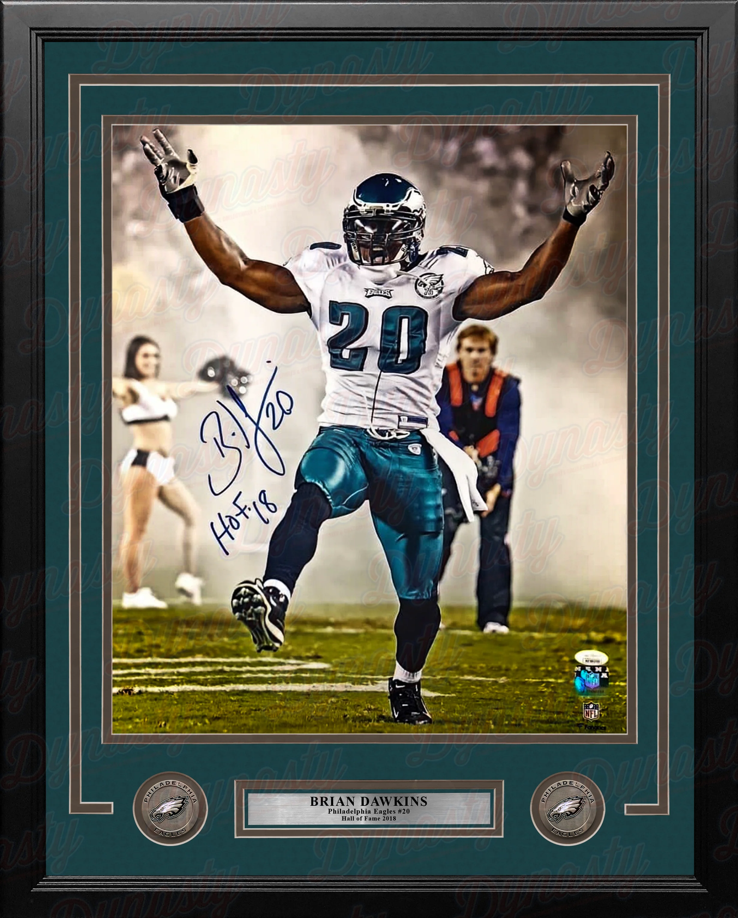 Brian Dawkins Philadelphia Eagles Smoke Entrance Autographed Framed Football Photo - Image 4