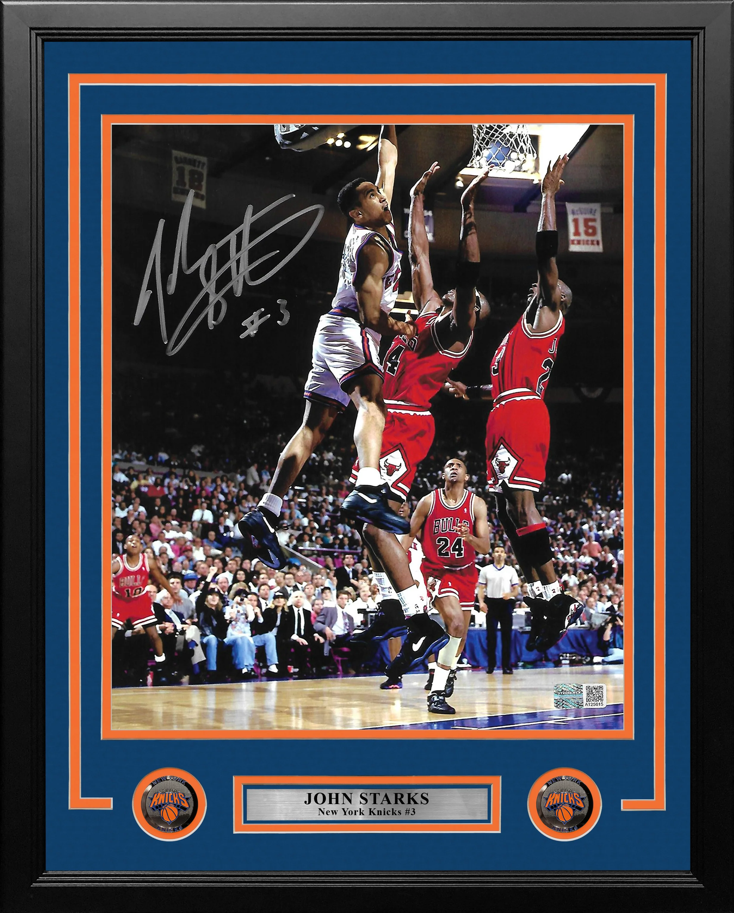 John Starks v. Jordan's Bulls New York Knicks Autographed 11x14 Framed Photo - JSA Authenticated - Image 3